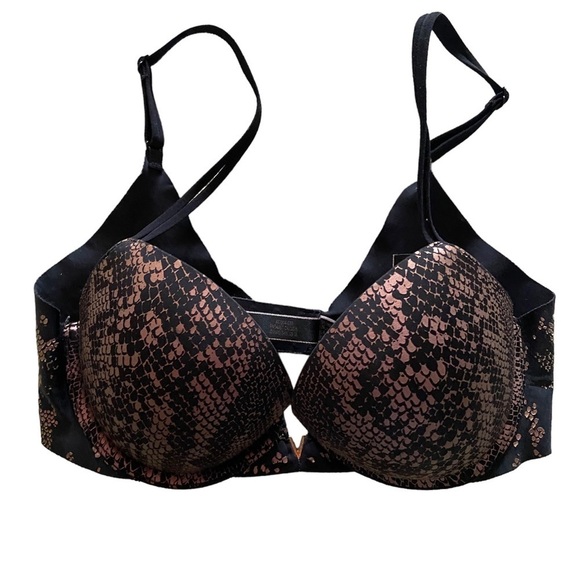 Victoria’s Secret padded push-up bra black with bronze snake skin size 32C - Picture 1 of 4